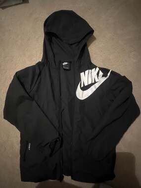 Nike Black Windbreaker Jacket Juniors Large Hooded Full Zip Big Logo